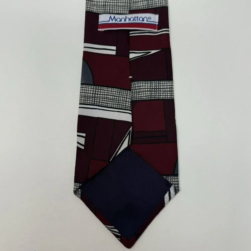 Manhattan Red Abstract 100% Polyester Neck Tie L 56